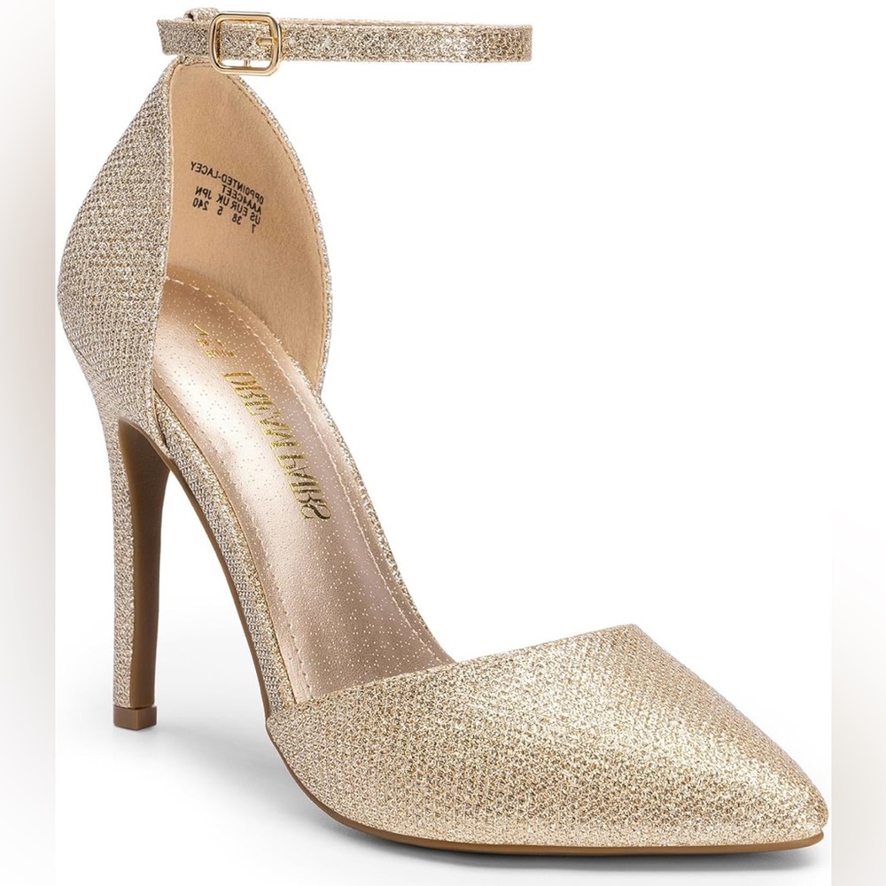 DREAM PARIS Lacey Gold Glitter Heels